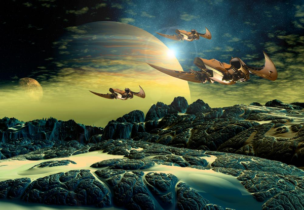 Alien Planet with Moons and Space ships   c  diversepixel  shutterstock 01